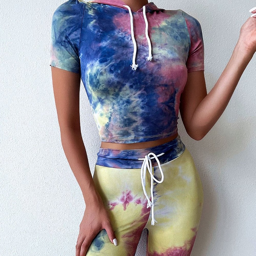 NWT Fashion Nova Matching Tie-Dye Athletic Loungewear Set Size Large Womens